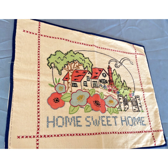 Vintage Embroidered/Cross Stitch Decorative Pillow Cover HOME SWEE HOME 17"x14" - Picture 14 of 15